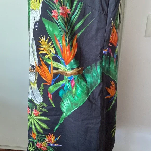 Unbranded Womens Midi Dress Tropical Black Polyester Side Zip Polyester Size XL - Picture 6 of 10